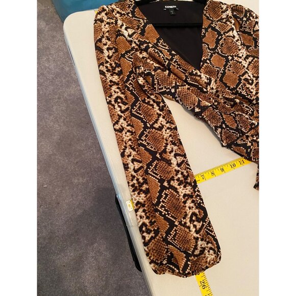Express Dress Brown Snakeskin Pattern Long Sleeve Small - Picture 6 of 8